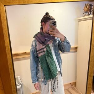 Colorful Plaid Scarf with Fringe